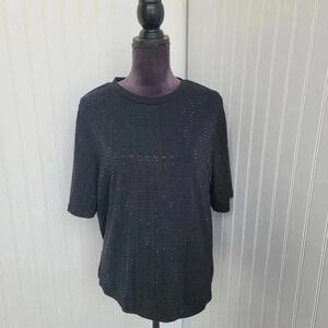 Ont welfth Stretch Blouse Top Black Tee Shirt Bling Jeweled Womens Stretch 1X